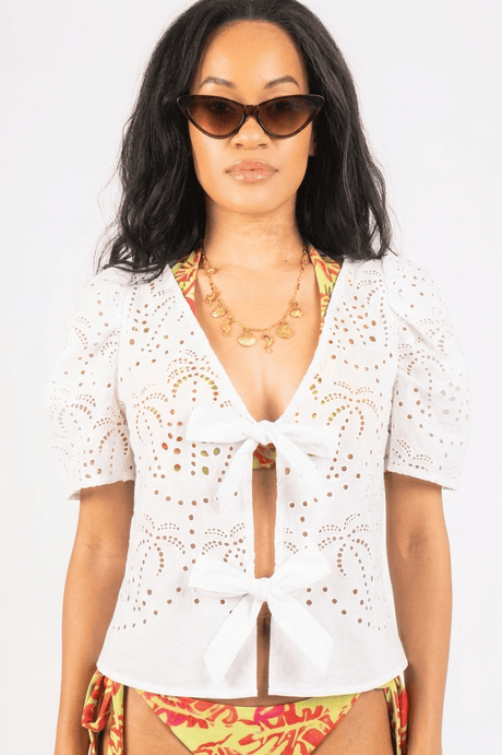 Isabelle Pennington-Edmead Broderie Anglaise Bow Top White