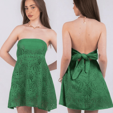 Isabelle Pennington-Edmead Broderie Anglaise Mini Dress Green