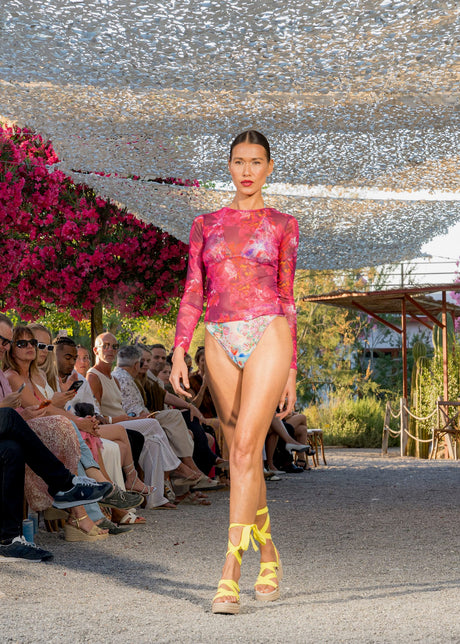 Isabelle Pennington-Edmead Top Pink Palm Print Mesh Top
